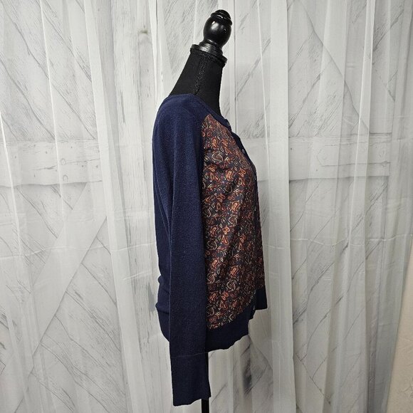 Eddie Bauer Navy and Orange Paisley Cardigan - Picture 5 of 12